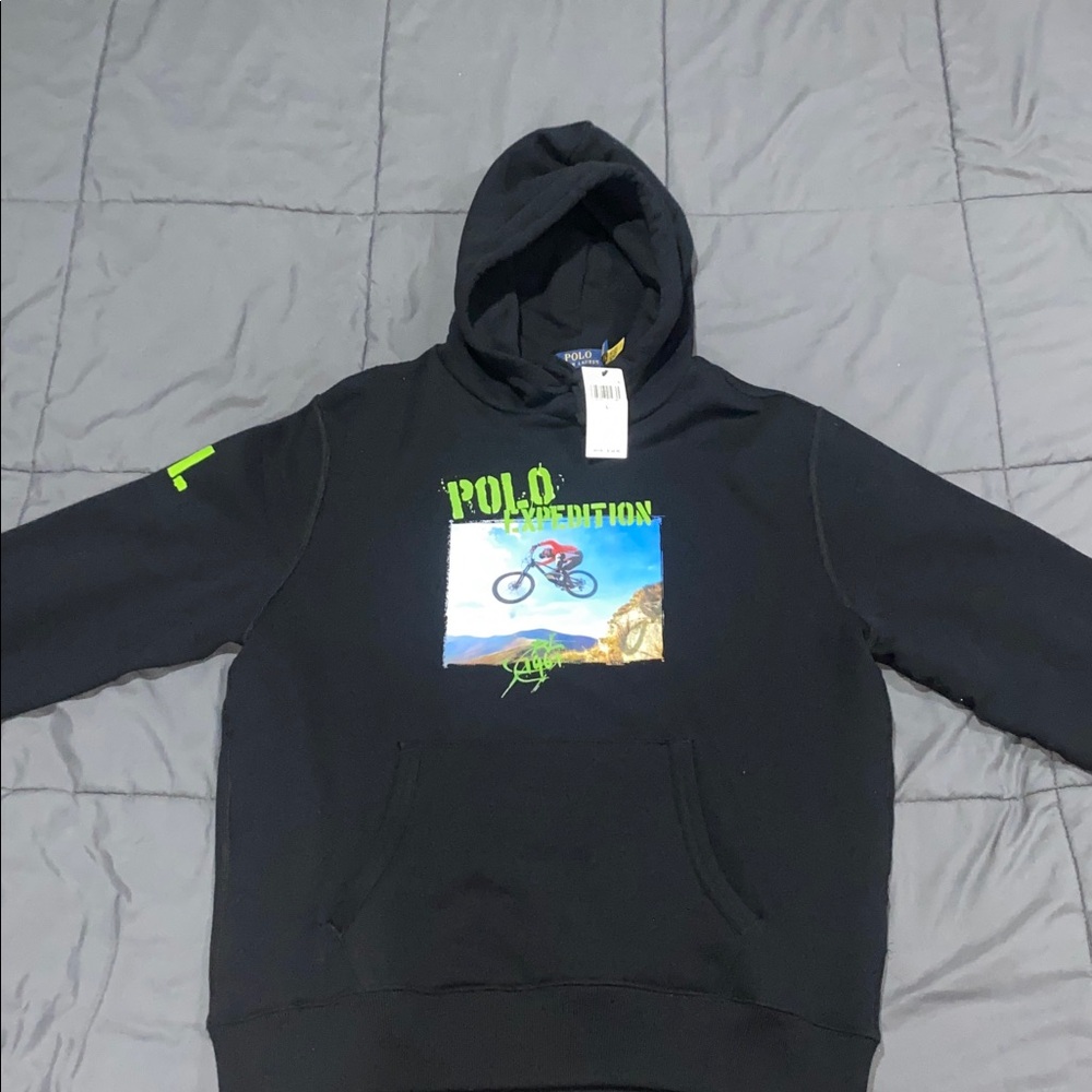 Polo by Ralph Lauren Voyager Black Hoodie with Green Graphic